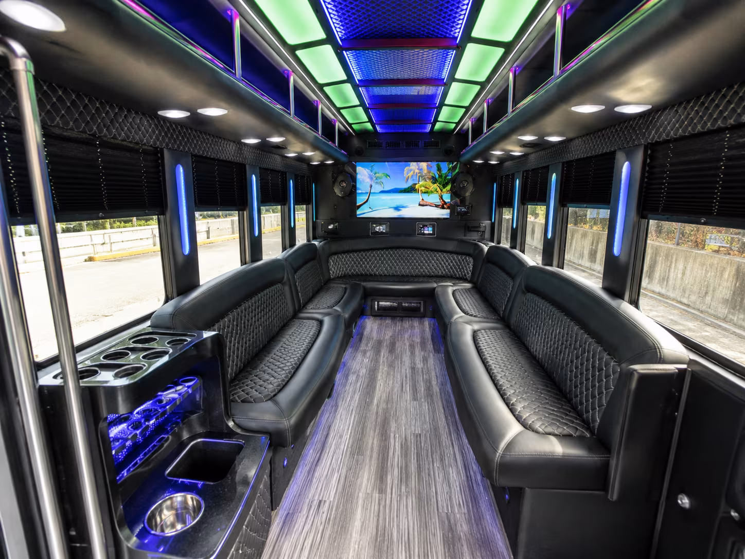 panama city 18 passenger party bus inside