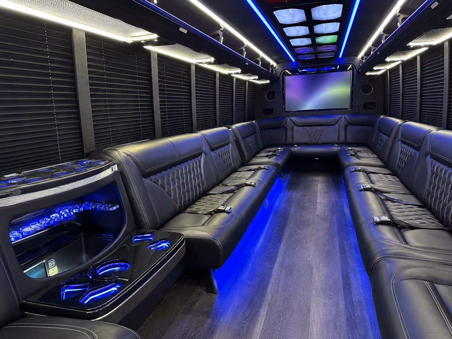 panama city 20 passenger party bus inside