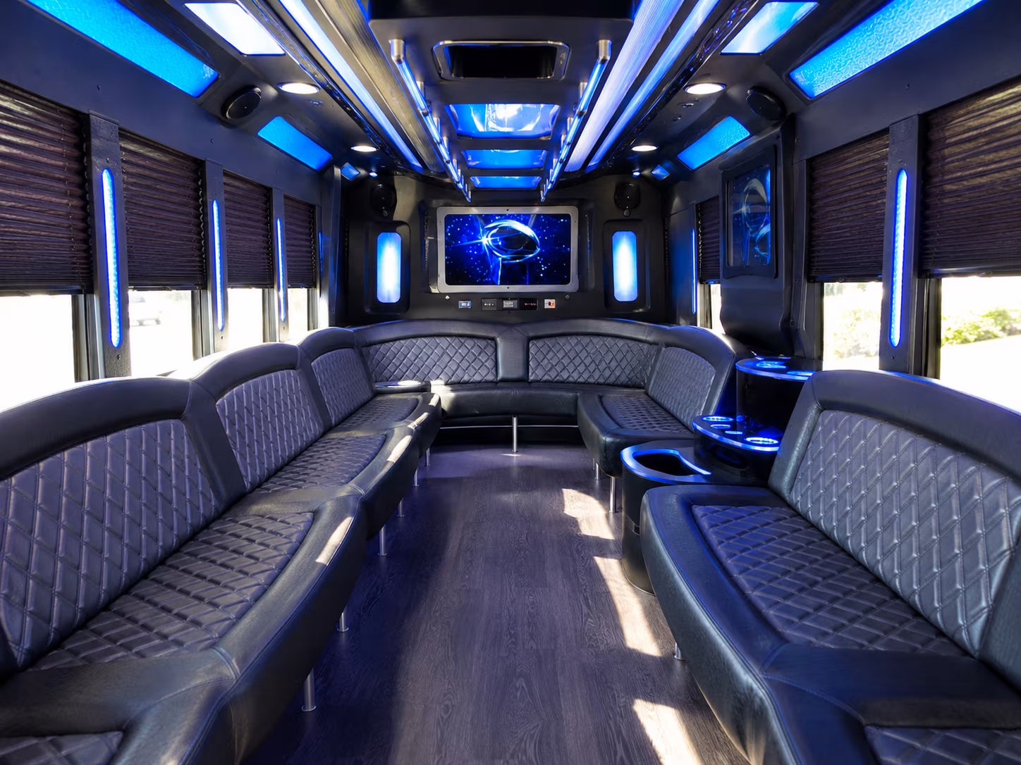 panama city 28 passenger party bus inside
